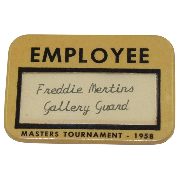 1958 Masters Tournament Employee Badge - Gallery Guard - Freddie Mertins