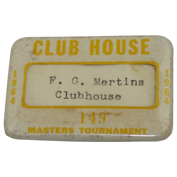 1964 Masters Tournament Clubhouse Badge #149 - F.G. Mertins