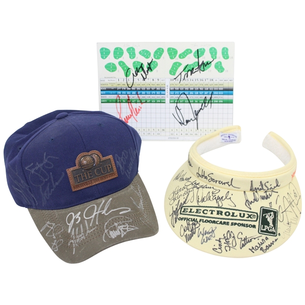 Multi Signed 2008 Ryder Cup at Valhalla Hat, Multi Signed Slammer & Squire Scorecard & Multi Signed LPGA Visor JSA ALOA