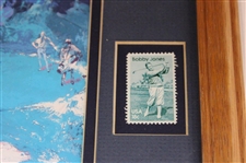 Sat Evening Post Golfer Image & Bobby Jones Stamp-Framed & Golf Threesome Print By Leeroy Neiman W/ Bobby Jones Stamp- Framed