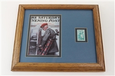 Sat Evening Post Golfer Image & Bobby Jones Stamp-Framed & Golf Threesome Print By Leeroy Neiman W/ Bobby Jones Stamp- Framed