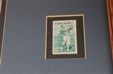 Sat Evening Post Golfer Image & Bobby Jones Stamp-Framed & Golf Threesome Print By Leeroy Neiman W/ Bobby Jones Stamp- Framed