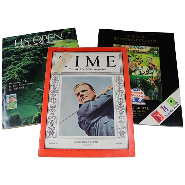 1938 Time Magazine, 1988 US Open Magazine Stamped FDC & Multi Signed 1992 GTE Suncoast Program JSA ALOA