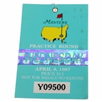 1997 Masters Tournament Wednesday Practice Round Ticket #Y09500