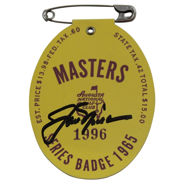 Jack Nicklaus Signed 1965 Masters Tournament SERIES Badge #1996 JSA ALOA