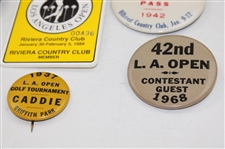 Sixteen (16) Various 1937-1995 Los Angeles Open Member/Guest/Press/Contestant Badges