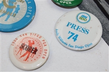 Five (5) Signed San Diego Open Winners Magazine Covers & Seven (7) San Diego Open Badges JSA ALOA