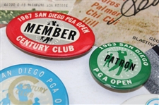 Five (5) Signed San Diego Open Winners Magazine Covers & Seven (7) San Diego Open Badges JSA ALOA