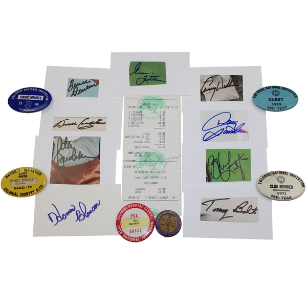 Nine (9) Signed Cuts w/Hogan Signed Receipt & Six (6) Colonial National Badges JSA ALOA