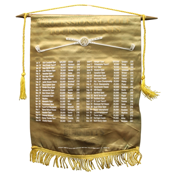 1972 Professional Golf Tournaments with Winners, Scores & Prizes Scroll Banner/Pennant