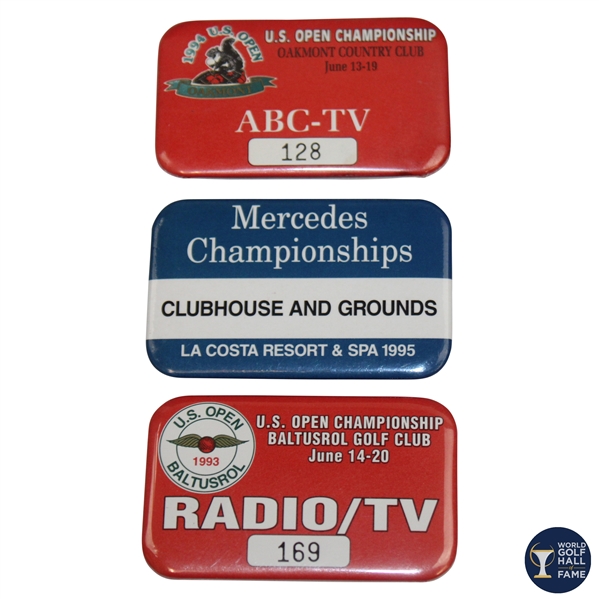 1993 & 1994 US Open Radio/TV Badges Plus 1995 Mercedes Clubhouse/Grounds - Peter Allis