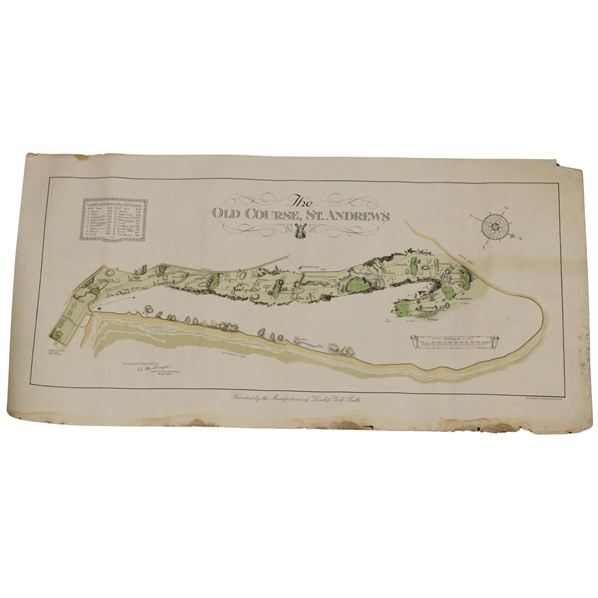 Original 1924 The Old Course St. Andrews Aerial Map Surveyed & Depicted by MacKenzie