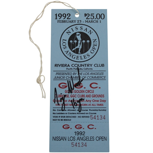 Tiger Woods Signed 1992 Nissan Open Full Debut Ticket w/Time Period JSA 10 Signature & 16yrs