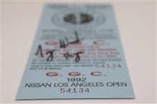 Tiger Woods Signed 1992 Nissan Open Full Debut Ticket w/Time Period JSA 10 Signature & '16yrs'