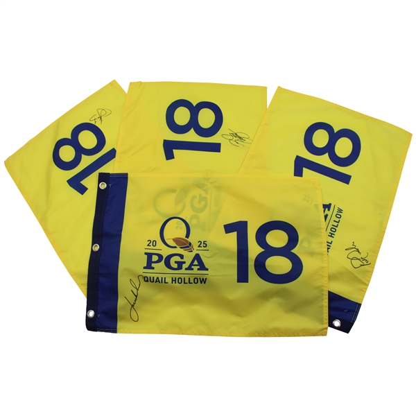 Spieth, Fowler, Smith & Cantlay Signed 2025 PGA Championship at Quail Hollow Flags JSA ALOA