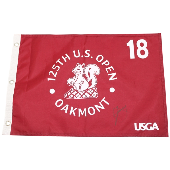Xander Schaufele Signed 2025 US Open at Oakmont Red Screen Flag JSA ALOA