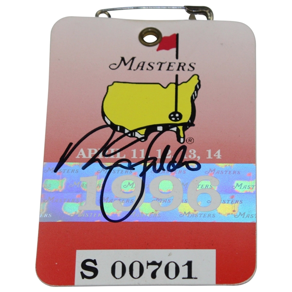 Nick Faldo Signed 1996 Masters Series Badge #S00701 JSA ALOA