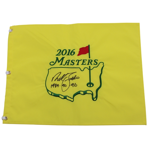 Nick Faldo Signed 2016 Masters Embroidered Flag w/Years Won JSA ALOA