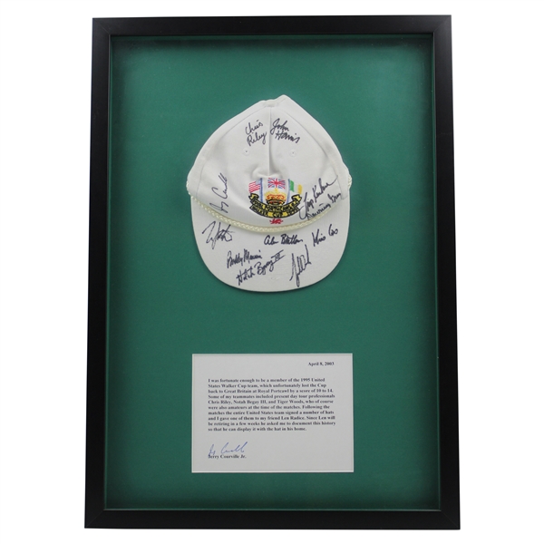 Tiger Woods & Team USA Signed 1995 Walker Cup at Royal Porthcawl Hat - Framed JSA ALOA
