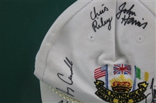 Tiger Woods & Team USA Signed 1995 Walker Cup at Royal Porthcawl Hat - Framed JSA ALOA