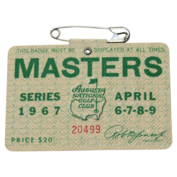1967 Masters Tournament SERIES Badge #20499 - Gay Brewer Winner