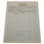 Payne Stewart & Others Signed 1985 Masters Tournament Pairing Sheet JSA ALOA