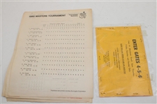 Twenty Three (23) Masters Tournament Pairing Sheets, Par 3, Computer Analysis Sheets & Parking Passes