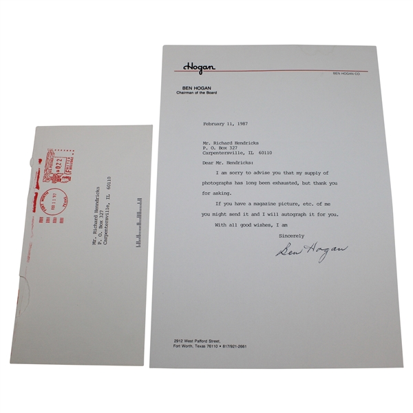 Ben Hogan Signed 1987 Typed Letter Response Regarding Autograph Request PSA/DNA