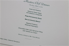 2002 Masters Champions Club Dinner Menu as Chosen by 2001 Winner Tiger Woods