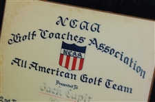 Jacky Cupit's 1960 Golf Coaches Association All America Golf Team Award Plaque - Jack Nicklaus 1st Team