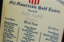 Jacky Cupit's 1960 Golf Coaches Association All America Golf Team Award Plaque - Jack Nicklaus 1st Team