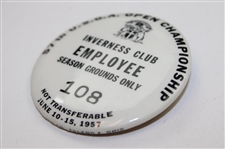 1957 US Open at Inverness Ceramic Tee Marker w/Employee Badge - Nicklaus PGA Tour Debut