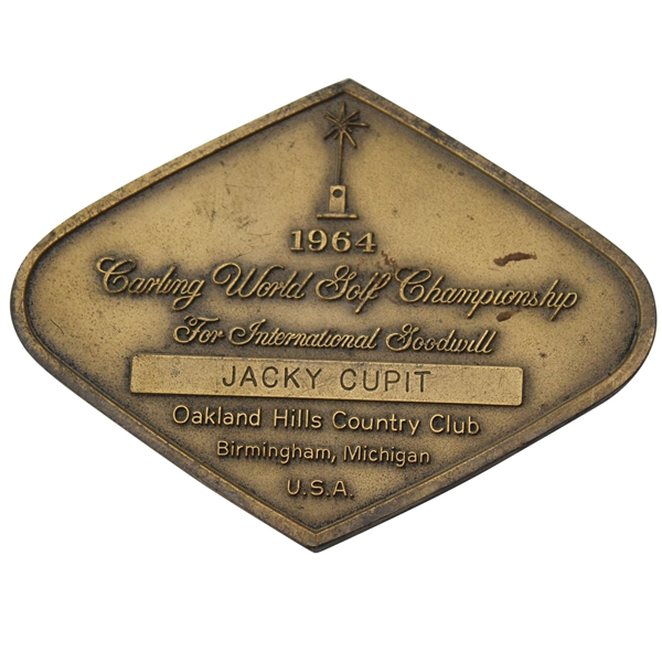 Jacky Cupits 1964 Carling World Golf Championship at Oakland Hills CC Large Bronze Medallion