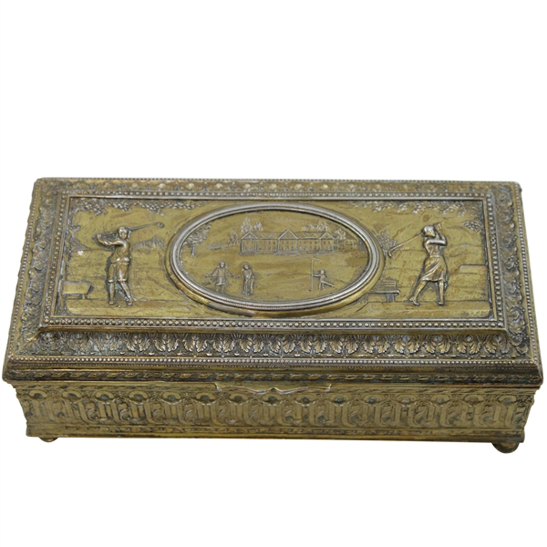 Golf Themed Gold Tone JB Pat Trinket Box