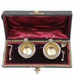 Two (2) Golf Themed Salt & Pepper Dished with Spoons in Box