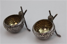 Two (2) Golf Themed Salt & Pepper Dished with Spoons in Box