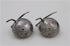 Two (2) Golf Themed Salt & Pepper Dished with Spoons in Box
