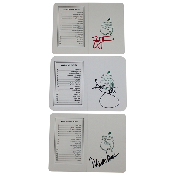 Zach Johnson, Adam Scott & Mark OMeara Signed Augusta National GC Scorecards JSA ALOA