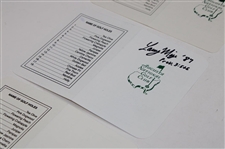 Ray Floyd, Larry Mize & Bernhard Langer Signed Augusta National GC Scorecards JSA ALOA
