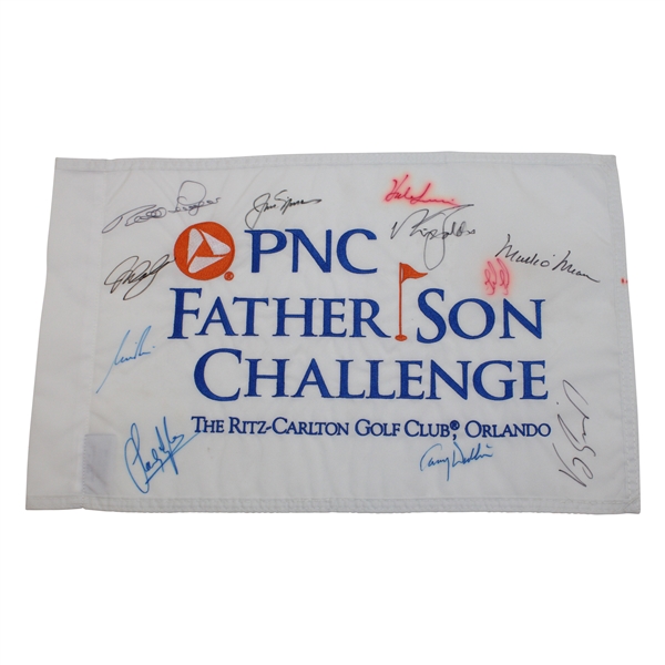Nicklaus & Others Multi-Signed PNC Father Son Golf Challenge Embroidered Flag JSA ALOA