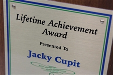 Jacky Cupit's 2018 Lifetime Achievement Award Plaque