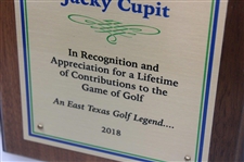 Jacky Cupit's 2018 Lifetime Achievement Award Plaque