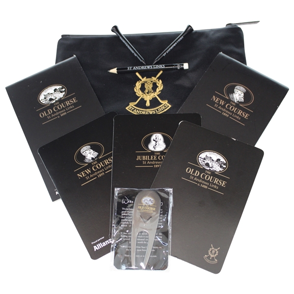 St. Andrews Pouch w/Two (2) Yardage Guides, Three (3) Scorecards, Divot Tool, Tees & Pencil