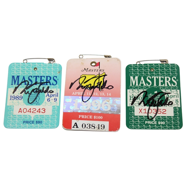 Nick Faldo Signed 1989, 1990, & 1996 Masters Tournament SERIES Badges JSA ALOA