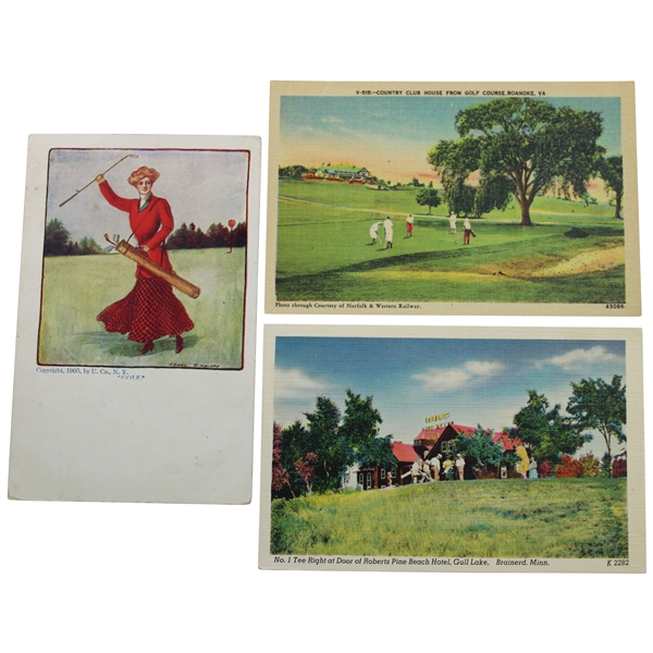 Three (3) Vintage Golf Postcards