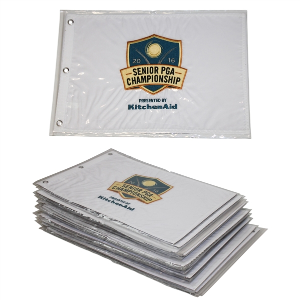 Twenty (20) 2016 Senior PGA Championship White Embroidered Flags - Rocco Mediate
