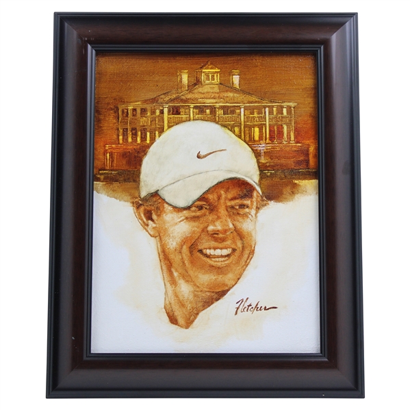 Original Rory McIlroy Masters Trophy Oil Painting Signed by Artist Robert Fletcher - Framed
