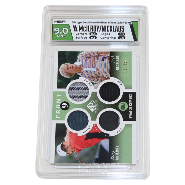 2014 Upper Deck Sp Game Used Fabrics Duals Ltd Ed 10/25 #F92-Nm Nicklaus & McIlroy HGA MINT 9