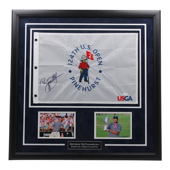 Bryson DeChambeau signed 2024 US Open at Pinehurst No. 2 Flag Display - Framed JSA #AZ84124