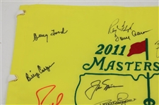 Jack Nicklaus & 16 others Masters Champs Signed 2011 Masters Embroidered Flag JSA ALOA